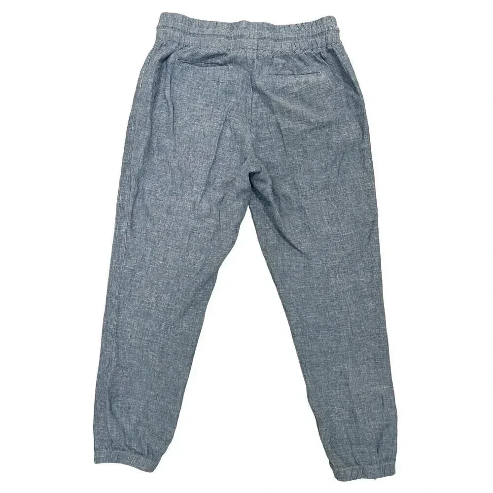 Athleta Linen Cabo Jogger Pants Blue Chambray Travel Beach Outdoor Size 12